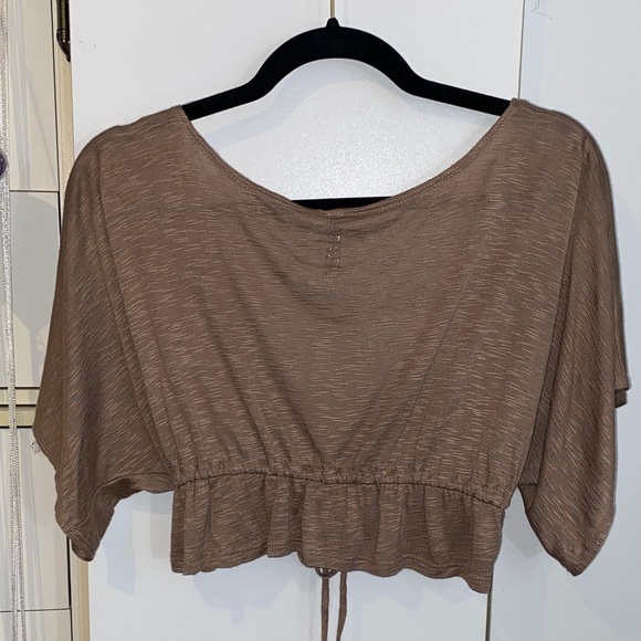 Brown Batwing Drawstring Crop Top S - Picture 8 of 14